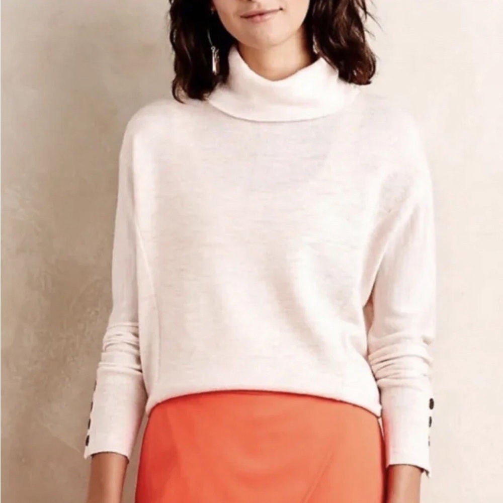 MOTH Anthropologie Cream pullover turtleneck button sleeve wool blend sweater